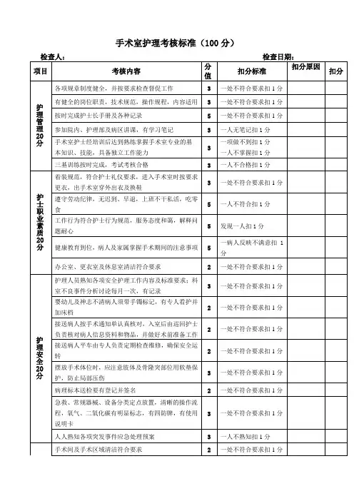 手术室护理考核标准