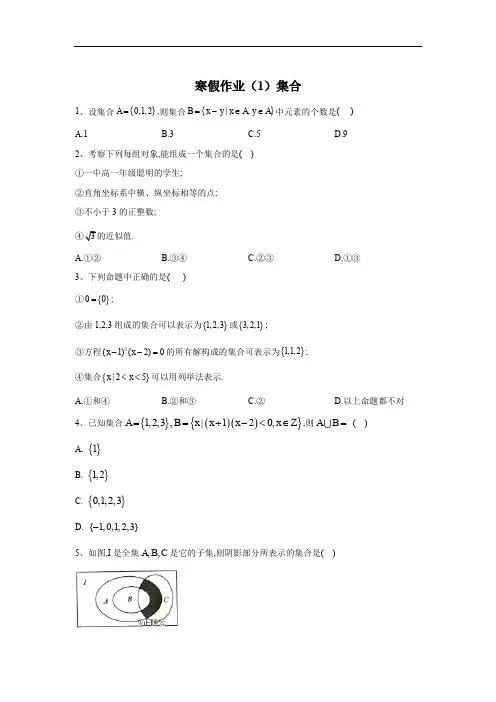 2019-2020学年高一数学寒假作业(1)集合