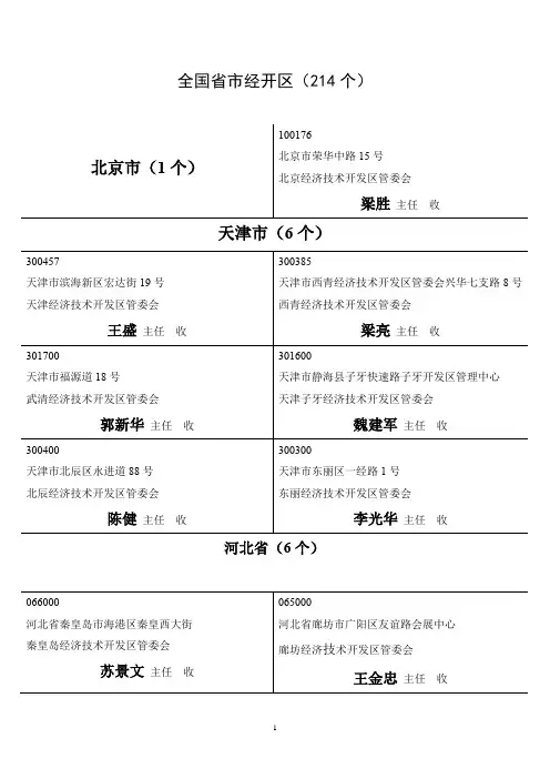 全国省市经开区  214个  高新区管委会+省市+邮编+地址+负责人+邮箱+微信公众号