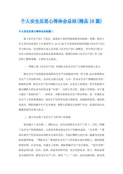 个人安全反思心得体会总结(精品10篇)