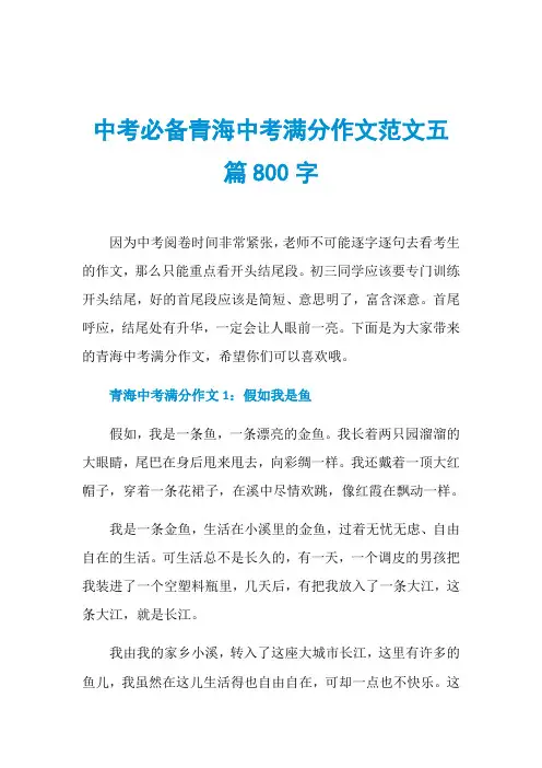 中考必备青海中考满分作文范文五篇800字