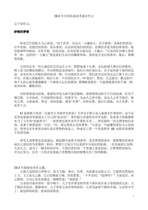 2013年作文满分