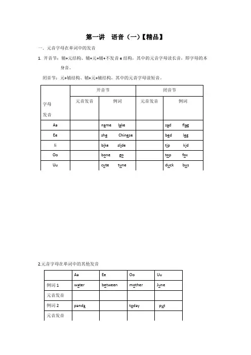 1【精品】小升初英语-语音(一)教案讲义及练习