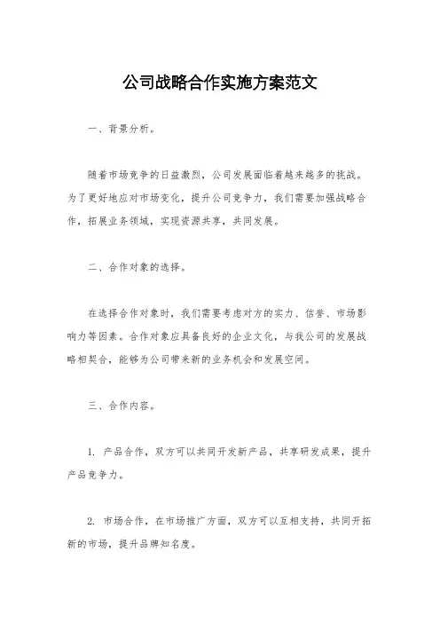 公司战略合作实施方案范文