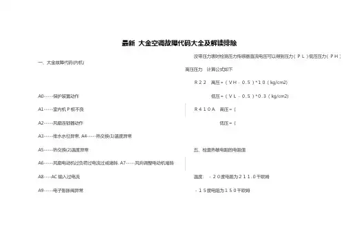 大金空调故障代码大全及解读