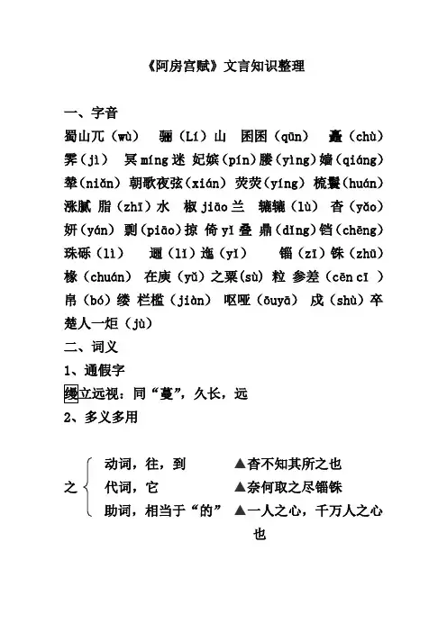 《阿房宫赋》文言知识整理