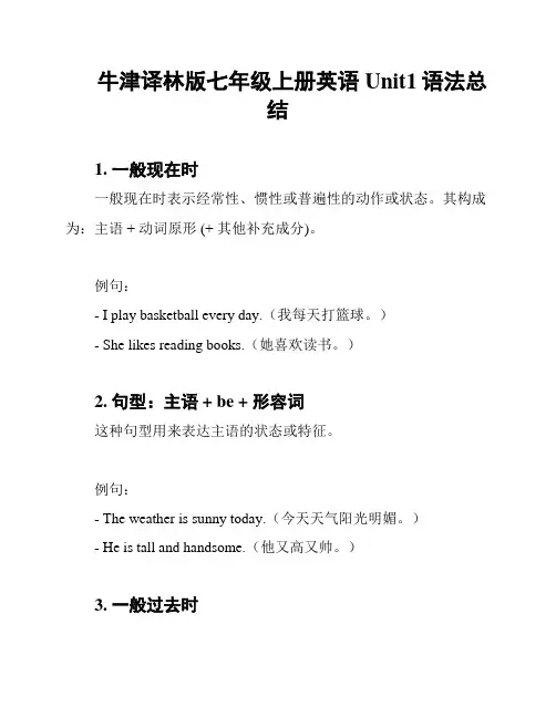 牛津译林版七年级上册英语Unit1语法总结