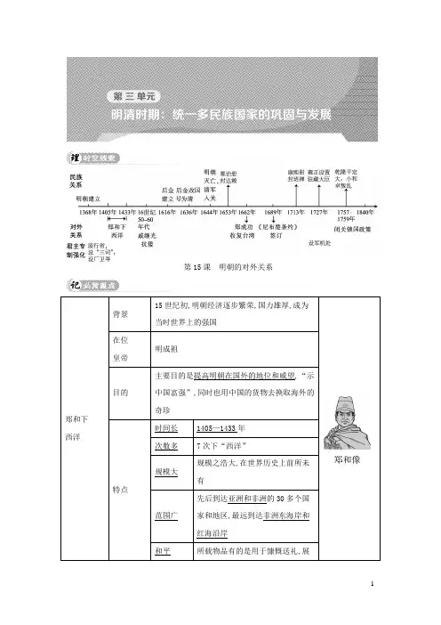 七年级历史下册第三单元明清时期：统一多民族国家的巩固与发展第15课明朝的对外关系背记手册人教版