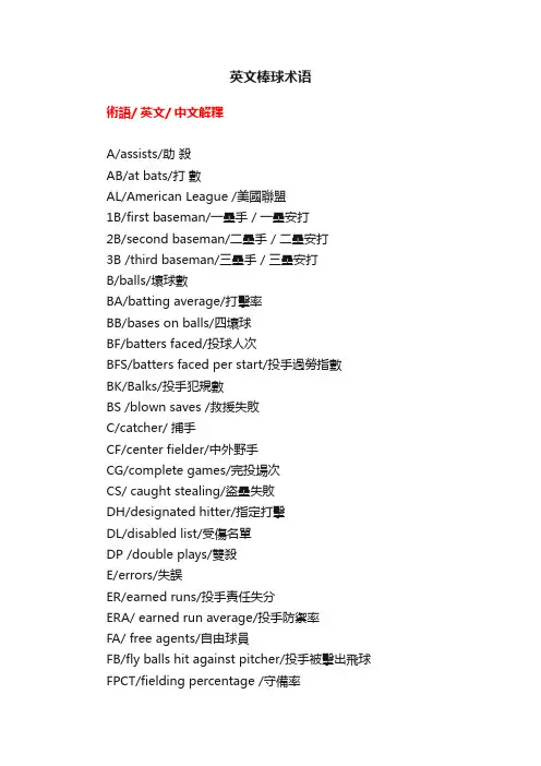英文棒球术语