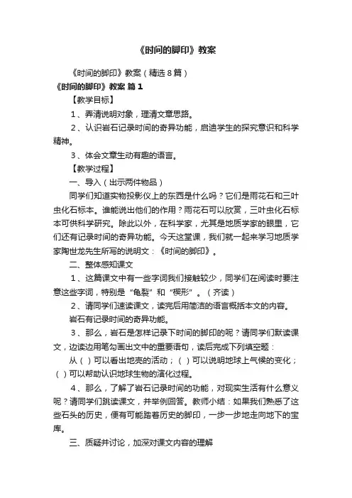 《时间的脚印》教案（精选8篇）