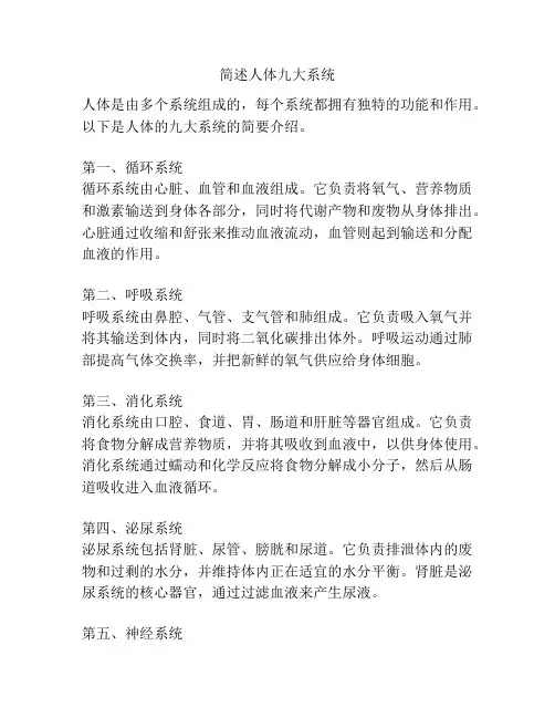 简述人体九大系统