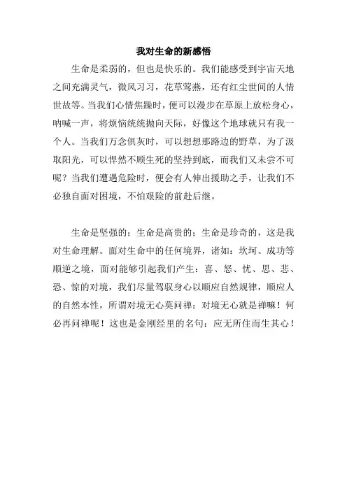 我对生命的新感悟