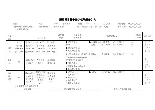 胫腓骨骨折中医护理效果评价表