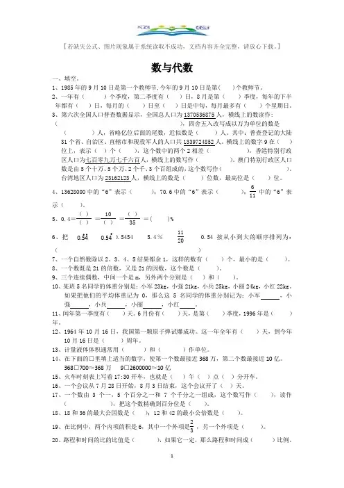 小学数学六年级下册总复习专题：数与代数 含答案(附答案).doc