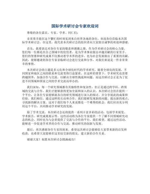 国际学术研讨会专家欢迎词