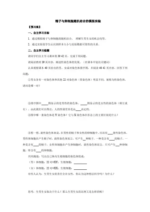 初中生物实验突破(通用版)：精子与卵细胞随机结合的模拟实验导学案