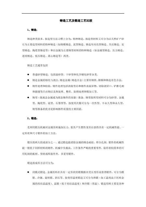 铸造工艺及锻造工艺比较