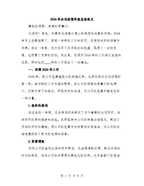 2024年企划经理年度总结范文(2篇)