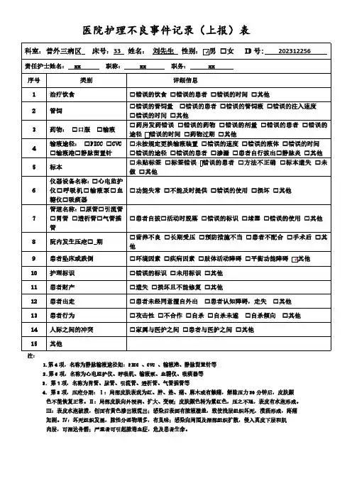 医院护理安全不良事件上报表---跌倒