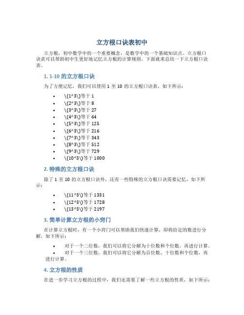 立方根口诀表初中