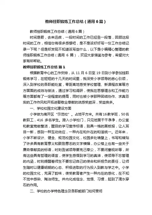 教师挂职锻炼工作总结（通用6篇）
