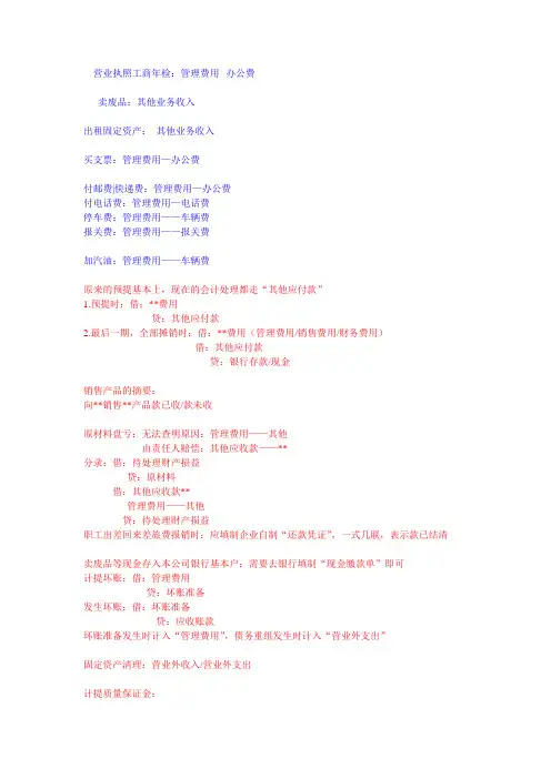 会计分录范本