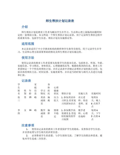 师生帮扶计划记录表