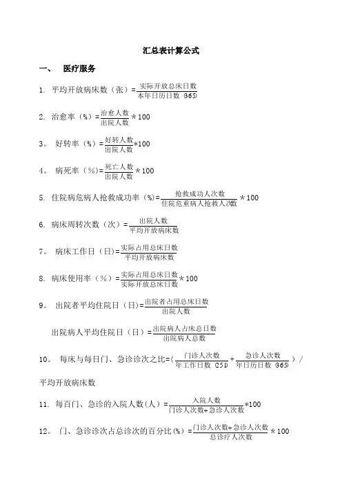医院汇总表计算公式统计大全【范本模板】