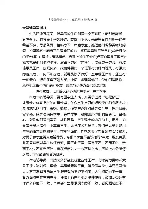 大学辅导员个人工作总结（精选23篇）