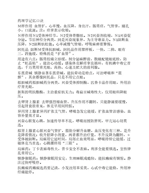 药理学记忆口诀(吐血推荐    !!)