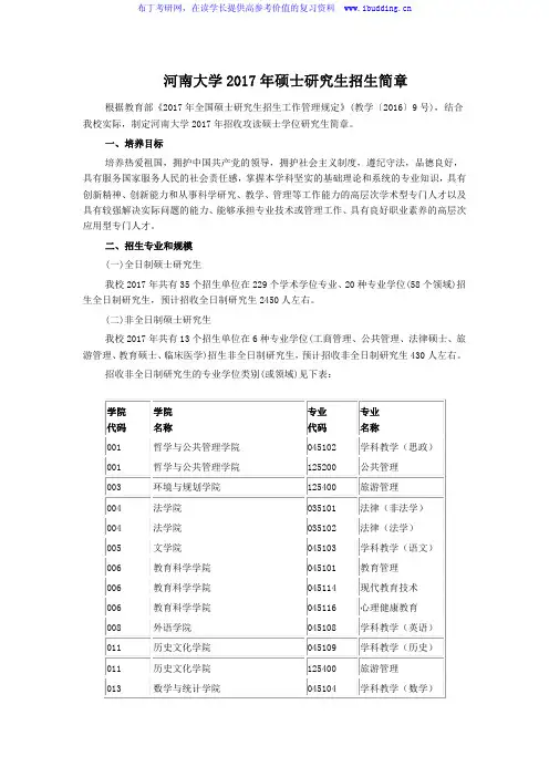 2017年河南大学硕士研究生招生简章
