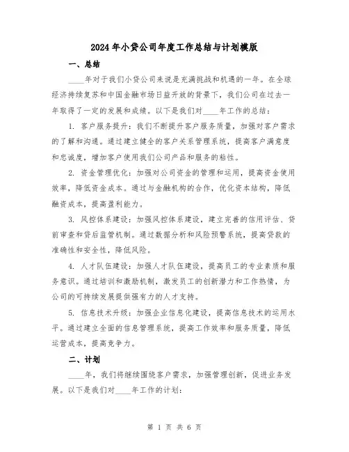 2024年小贷公司年度工作总结与计划模版（3篇）