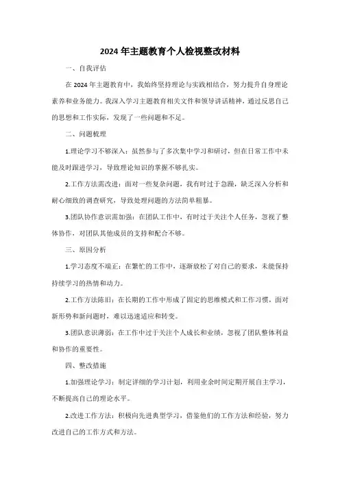 2024年主题教育个人检视整改材料