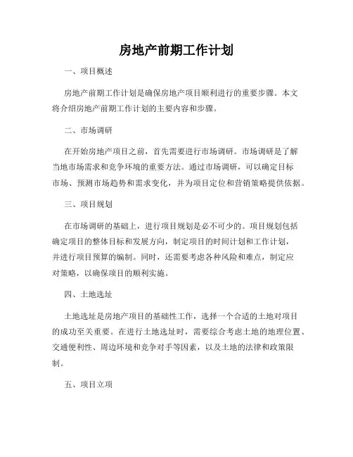 房地产前期工作计划