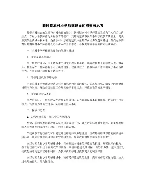 新时期农村小学师德建设的探索与思考