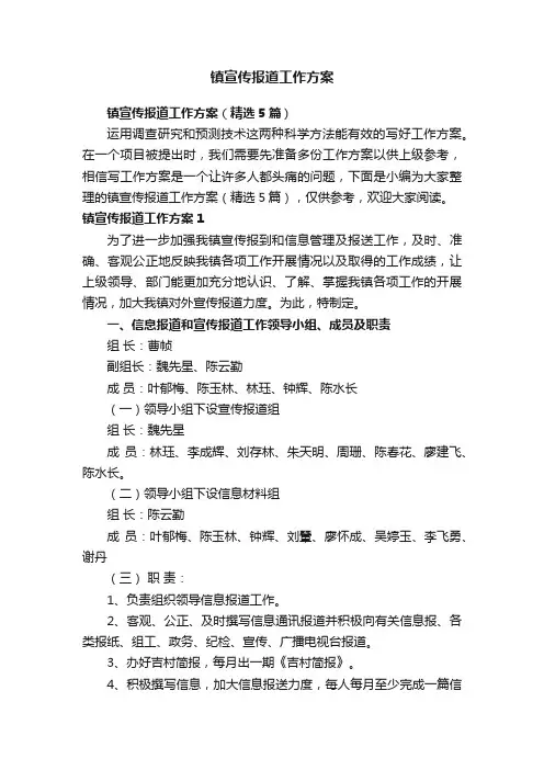 镇宣传报道工作方案（精选5篇）