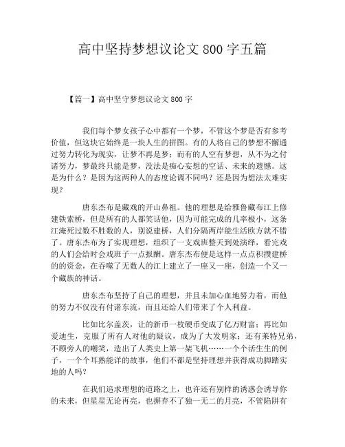 高中坚持梦想议论文800字五篇