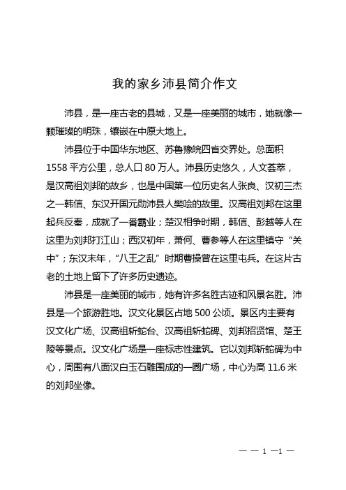 我的家乡沛县简介作文