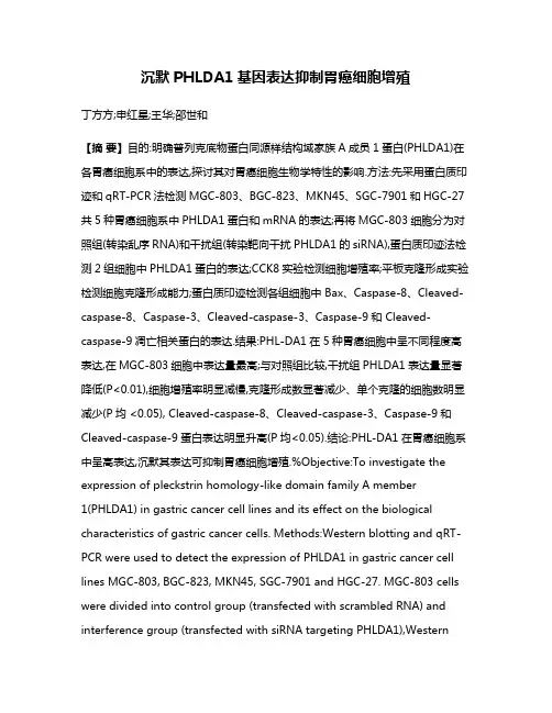 沉默PHLDA1基因表达抑制胃癌细胞增殖