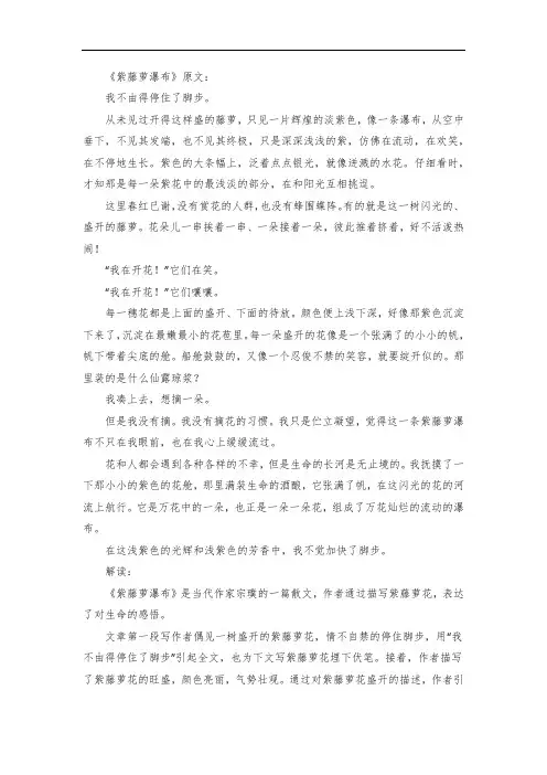 紫藤萝瀑布原文及解读