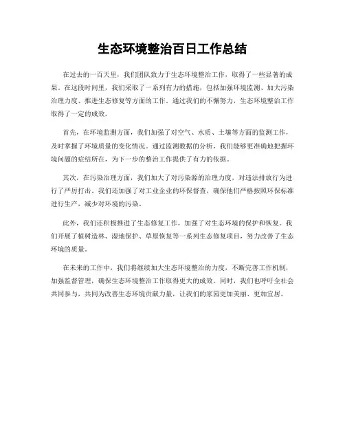 生态环境整治百日工作总结