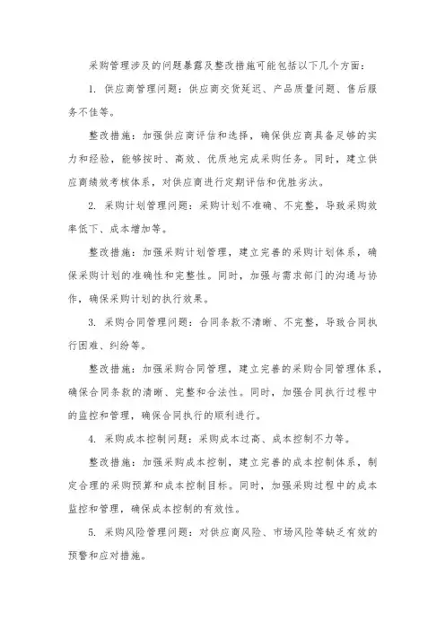 采购管理涉及的问题暴露及整改措施