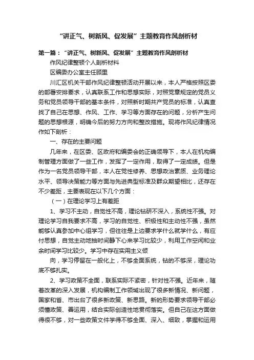 “讲正气、树新风、促发展”主题教育作风剖析材