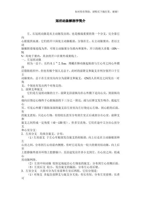 冠状动脉解剖学简介