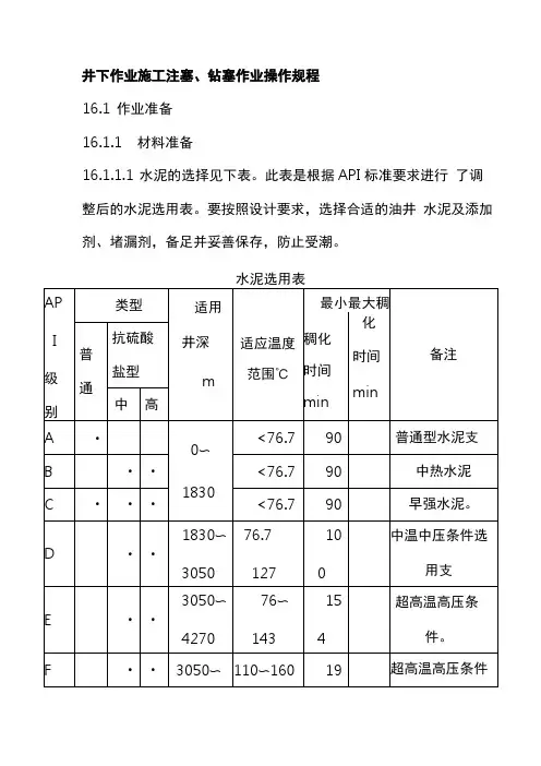 井下作业施工注塞钻塞作业操作规程