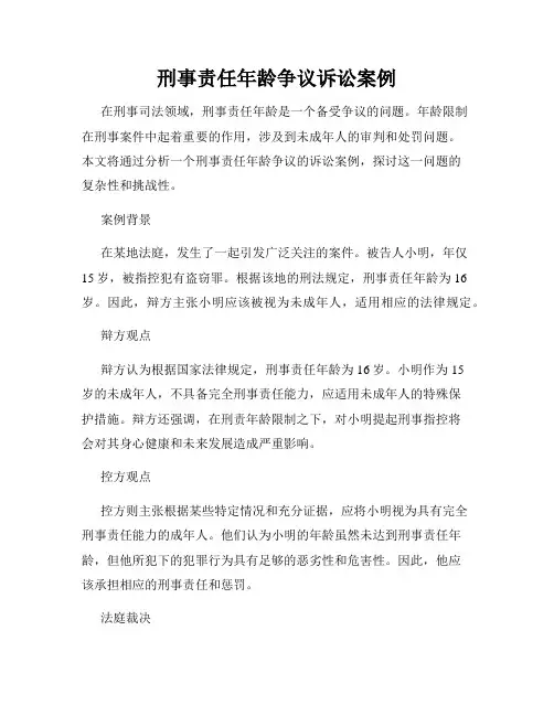刑事责任年龄争议诉讼案例