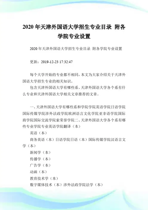 2020年天津外国语大学招生专业目录 附各学院专业设置 .doc