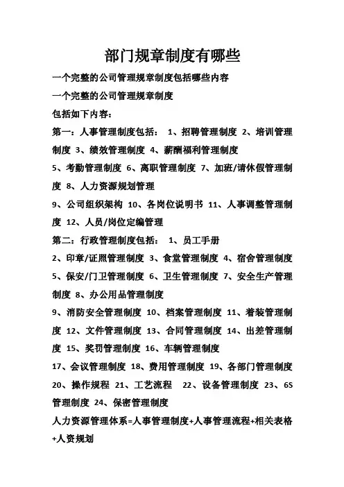 部门规章制度有哪些