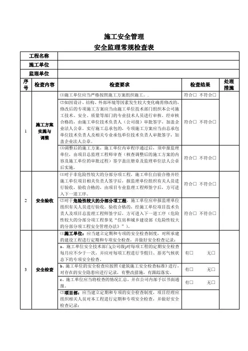 安全监理常规检查表格