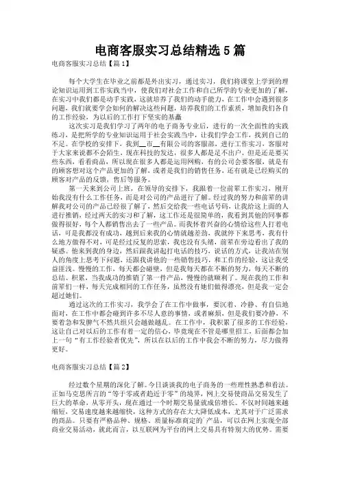 电商客服实习总结精选5篇